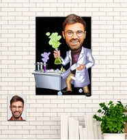 Kişiye Özel Hediye Kimyager Karikatürlü Uv Baskılı Ahşap Tablo