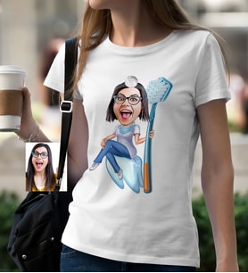 BK Gift Kişiye Özel Bayan Diş Hekimi Karikatür Beyaz Tişört  2