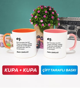 İkili Çiftlere Özel Eş Kupa Bardak Turuncu Pembe