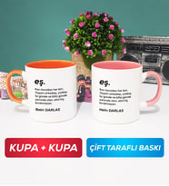İkili Çiftlere Özel Eş Kupa Bardak Turuncu Pembe