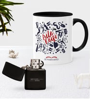 BK Gift Kişiye Özel Aile Reisi Siyah Kupa Bardak Benzinli Metal Çakmak Seti (Model 1)