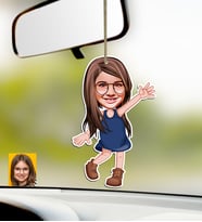 BK Gift Kişiye Özel Kız Çocuk Karikatürlü Ahşap Araba Dikiz Ayna Süsü-4 (Çok Renkli)