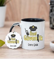 Özel Güvenlik Siyah Kupa Bardak Ve Anahtarlık Set
