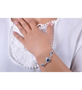 Safir Taşlı Damla Model Telkari Gümüş Bileklik