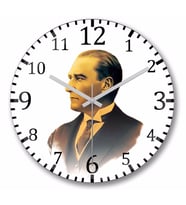 Mustafa Kemal Atatürk   Duvar   Saati Bombeli Gercek Cam