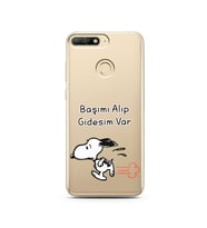 Snoopy Tasarımlı Süper Şeffaf Silikon Telefon Kılıfı Huawei Y6 Prime 2018