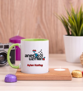 Anestezi Uzmanı Ahşap Altlıklı Mumlu Yeşil Kupa Bardak