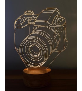 3 Boyutlu Fotoğraf Makinesi Led Lamba Fotoğrafçıya Hediye Lamba Ahşap Taban 7 Farklı Işık Renkli