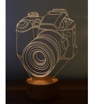 3 Boyutlu Fotoğraf Makinesi Led Lamba Fotoğrafçıya Hediye Lamba Ahşap Taban 7 Farklı Işık Renkli