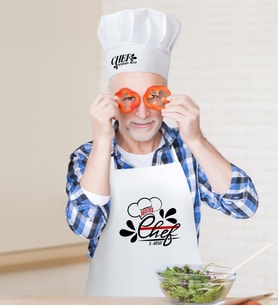 BK Gift Kişiye Özel Chef Erkek Mutfak Önlüğü ve Aşçı Şapkası Seti-4 (Beyaz)