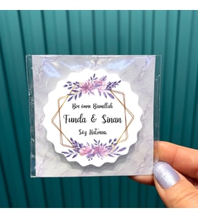 AMBALAJLI Magnet Hediyelik - Mor Çiçekli Tasarım - Düğün, Söz, Nişan, Nikah Hatırası