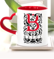 BK Gift Kişiye Özel B Harfi Kırmızı Kalpli Kupa Bardak Model 2