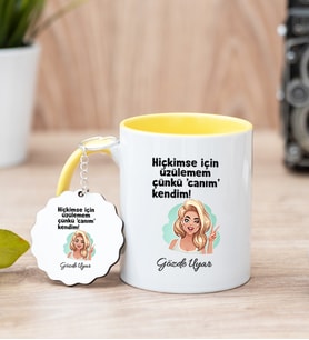 Canım Kendim İsme Özel Sarı Kupa Bardak ve Anahtarlık Set