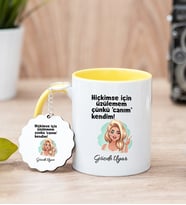 Canım Kendim İsme Özel Sarı Kupa Bardak ve Anahtarlık Set