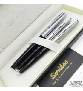 Scrikss 78 3'lü Set Siyah  Dolma Kalem + Tükenmez Kalem + Versatil Kalem Set  Scrikss Kalem  İsme Özel Kalem  Hediyelik Kalem