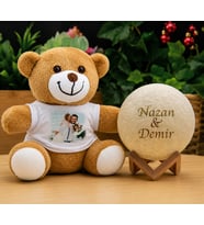 Kişiye Özel Peluş Ayıcık 3D Ay Gece Lambası Moonlıght 12 Cm * STAND HEDİYELİ*