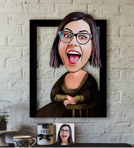 BK Gift Kişiye Özel Mona Lisa Karikatürlü 3D Ahşap Tablo-1