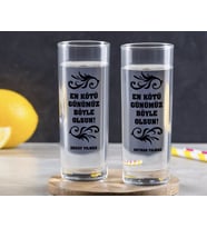 BK Gift Kişiye Özel Renkli Baskılı En Kötü Günümüz Böyle Olsun Tasarımlı İkili Vodka Bardağı-1 (Beyaz)