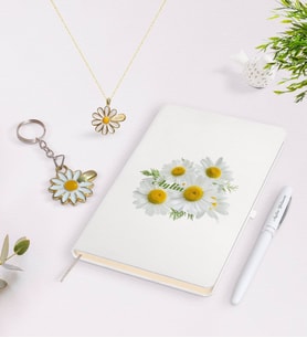BK Gift Kişiye Özel İsimli Defter Kalem Gold Papatya Kolye ve Anahtarlık Seti-12 (Model 1)