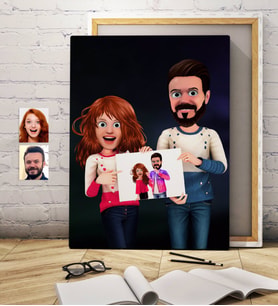 BK Gift Kişiye Özel Sevgililer Animasyon Karikatürlü Kanvas Tablo 50x70cm -33