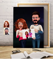 BK Gift Kişiye Özel Sevgililer Animasyon Karikatürlü Kanvas Tablo 50x70cm -33