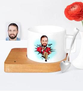 BK Gift Kişiye Özel Patron Karikatür Ahşap Altlıklı Seramik Fincan  2