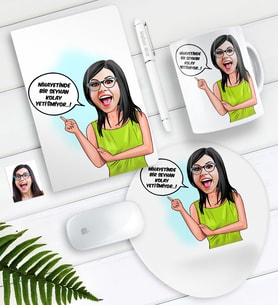 BK Gift Kişiye Özel Bayan Kolay Yetişmiyor Karikatürlü Defter Kalem Kupa Mouse Pad Seti-5 (Model 1)