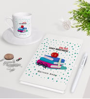 BK Gift Kişiye Özel En İyi Sınıf Öğretmeni Beyaz Defter Kalem Türk Kahvesi Fincanı Seti-13 (Model 1)