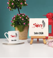 Savcı Türk Kahvesi Fincanı ve Dekoratif Taş Baskı Seti