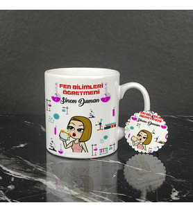Fen Bilimleri Öğretmeni Kupa Bardak ve Anahtarlık Set 003