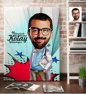 BK Gift Kişiye Özel Bay Doktor Karikatür Kanvas Tablo 70x100cm 5