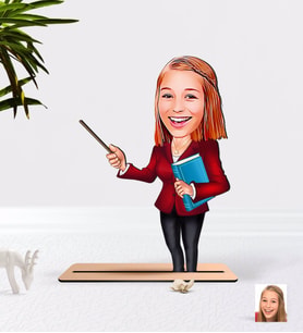 BK Gift Kişiye Özel Bayan Öğretmen Karikatürlü Ahşap 3D Biblo-3 (Beyaz)