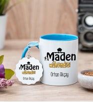 Maden Mühendisi Mavi Kupa Bardak Ve Anahtarlık Set