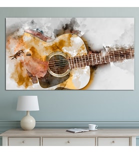 Gitar Sanatasal Çizim Müzik Kanvas Tablo