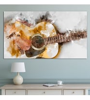 Gitar Sanatasal Çizim Müzik Kanvas Tablo