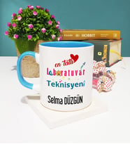 Mesajlı Laboratuvar Teknisyeni Tasarımlı Kişiye Özel Laboratuvar Teknisyeni Kupa Bardak Mavi