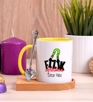 Fizik Öğretmeni Ahşap Altlıklı Sarı Kupa Bardak