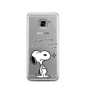 Snoopy Tasarımlı Süper Şeffaf Silikon Telefon Kılıfı Samsung C5  