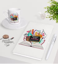 BK Gift Kişiye Özel Dünyanın En İyi Öğretmeni Beyaz Defter Kalem Türk Kahvesi Fincanı Seti-16 (Model 1)