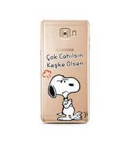 Snoopy Tasarımlı Süper Şeffaf Silikon Telefon Kılıfı Samsung C9 Pro