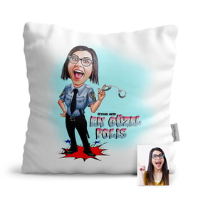 BK Gift Kişiye Özel En Güzel Polis Karikatür  Yastık  1