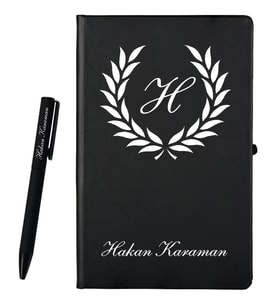 Kişiye Özel Hazırlanmış Siyah Defter ve Kalem Hediye Seti