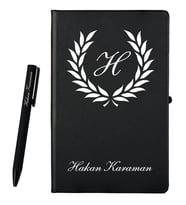 Kişiye Özel Hazırlanmış Siyah Defter ve Kalem Hediye Seti