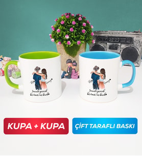 İkili Sevgiliye Hediye Bir Ömür Sevgililer Günü Hediyesi Kupa Bardak Yeşil Mavi