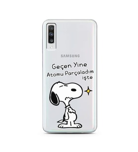 Snoopy Tasarımlı Süper Şeffaf Silikon Telefon Kılıfı Samsung A70