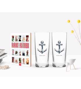 BK Gift Kişiye Özel Renkli Baskılı Çapa Figürlü İkili Rakı Bardağı ve Rakı Cep Kitabı Hediye Seti-1 (Model 1)