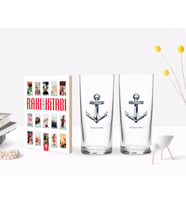 BK Gift Kişiye Özel Renkli Baskılı Çapa Figürlü İkili Rakı Bardağı ve Rakı Cep Kitabı Hediye Seti-1 (Model 1)