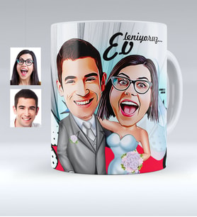 BK Gift Kişiye Özel Evleniyoruz Karikatürlü Beyaz Kupa Bardak  5