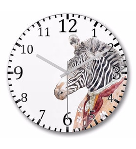 Renkli Zebra Duvar Saati Bombeli Gercek Cam