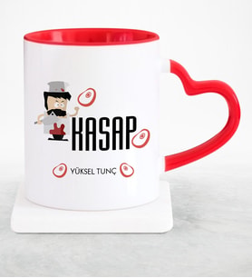 BK Gift Kişiye Özel Mesleki Kasap Kırmızı Kalpli Kupa Bardak